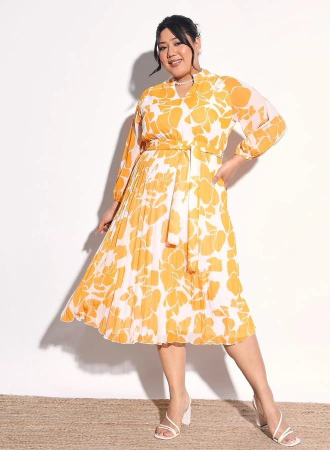 Sassafras  Plus Size Floral Pleated Midi Dress for Women | Best Price UAE