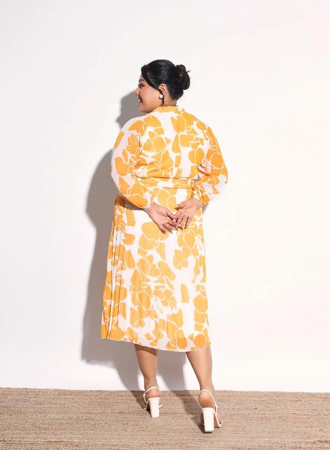 Sassafras  Plus Size Floral Pleated Midi Dress for Women | Best Price UAE