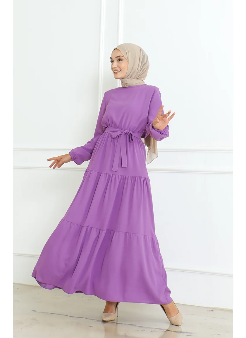 Sefa Merve Aerobin Fabric Belted Dress 1016-02 Lilac