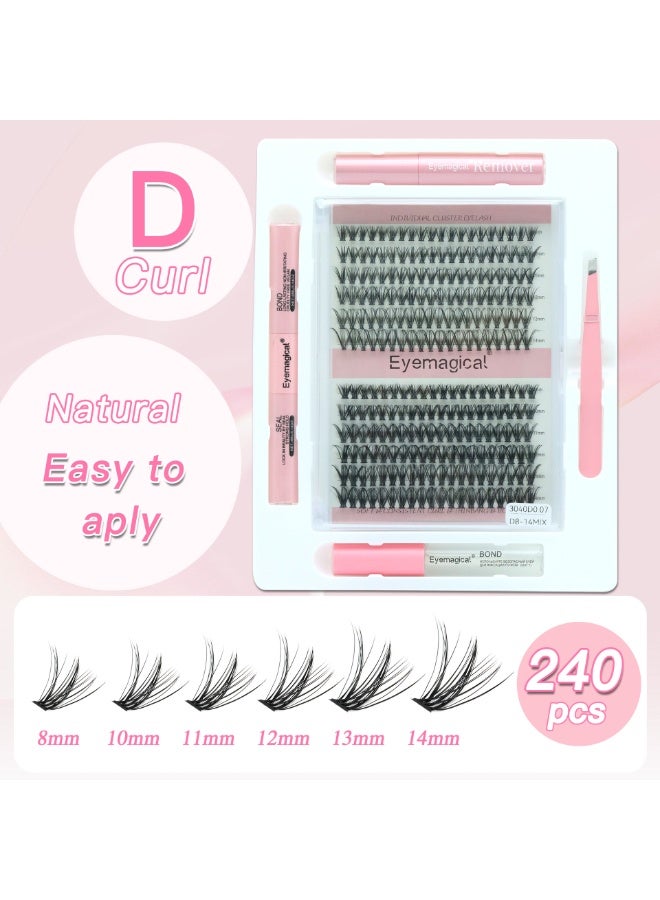 240 Pcs Lash Clusters, Self Adhesive Eyelashes Clusters Kit, Lash Adhesive Glue & Lash Tweezer Set Eyelash Extensions Wispy False Eyelashes Lash Clusters DIY Eyelash Extensions Individual False Eyelashes for Women - Image 2