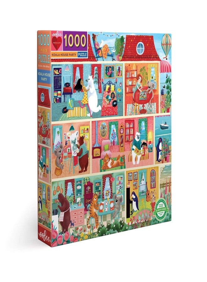 eeBoo: Piece and Love Koala House Party 1000 Piece Square Adult Jigsaw Puzzle, Puzzle for Adults and Families, Glossy, Sturdy Pieces and Minimal Puzzle Dust