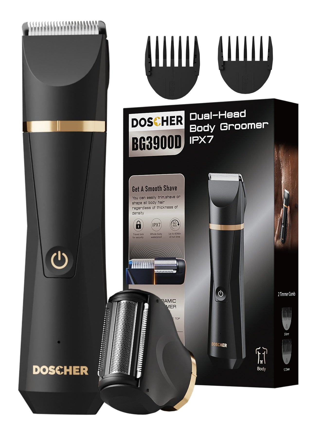 DOSCHER Body Trimmer for Men, Men Grooming for Groin and Body,Electric Trimmer,Body Shaver Groomer Safe Suitable for Sensitive Areas,Rechargeable Waterproof 