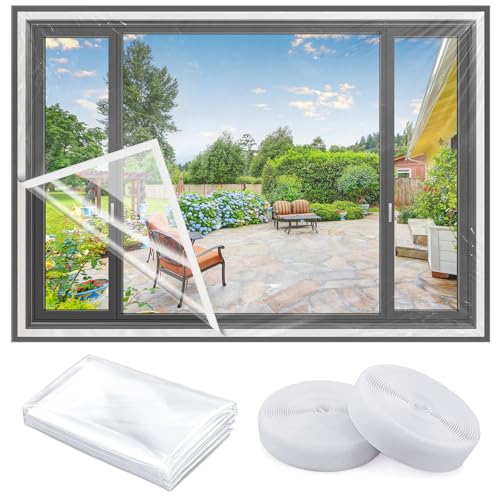 Vteyeya Heavy Duty Window Insulation Kit for Winter - 75 in x 79 in Clear Plastic 180㎛ Thick Shrink Film on Windows and Patio Doors, Reusable Storm Window Kit​ for Sliding Doors & Large Windows​ - Image 1