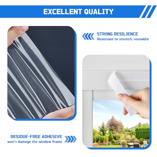 Vteyeya Heavy Duty Window Insulation Kit for Winter - 75 in x 79 in Clear Plastic 180㎛ Thick Shrink Film on Windows and Patio Doors, Reusable Storm Window Kit​ for Sliding Doors & Large Windows​ - Image 5