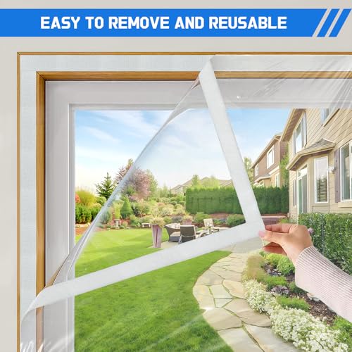 Vteyeya Heavy Duty Window Insulation Kit for Winter - 75 in x 79 in Clear Plastic 180㎛ Thick Shrink Film on Windows and Patio Doors, Reusable Storm Window Kit​ for Sliding Doors & Large Windows​ - Image 4
