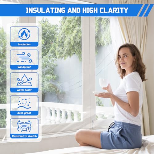 Vteyeya Heavy Duty Window Insulation Kit for Winter - 75 in x 79 in Clear Plastic 180㎛ Thick Shrink Film on Windows and Patio Doors, Reusable Storm Window Kit​ for Sliding Doors & Large Windows​ - Image 2
