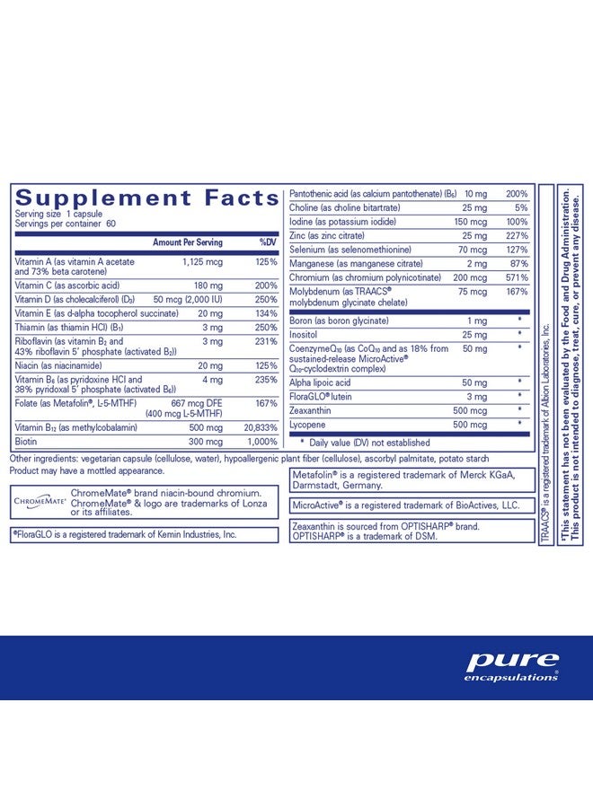 Pure Encapsulations فيتامينات متعددة من O.N.E؛ فيتامينات متعددة تؤخذ مرة واحدة يوميًا مع مركب مضاد للأكسدة Metafolin Coq10 ولوتين لدعم الوظيفة الإدراكية للرؤية وصحة الخلايا*؛ 60 كبسولة - Image 3