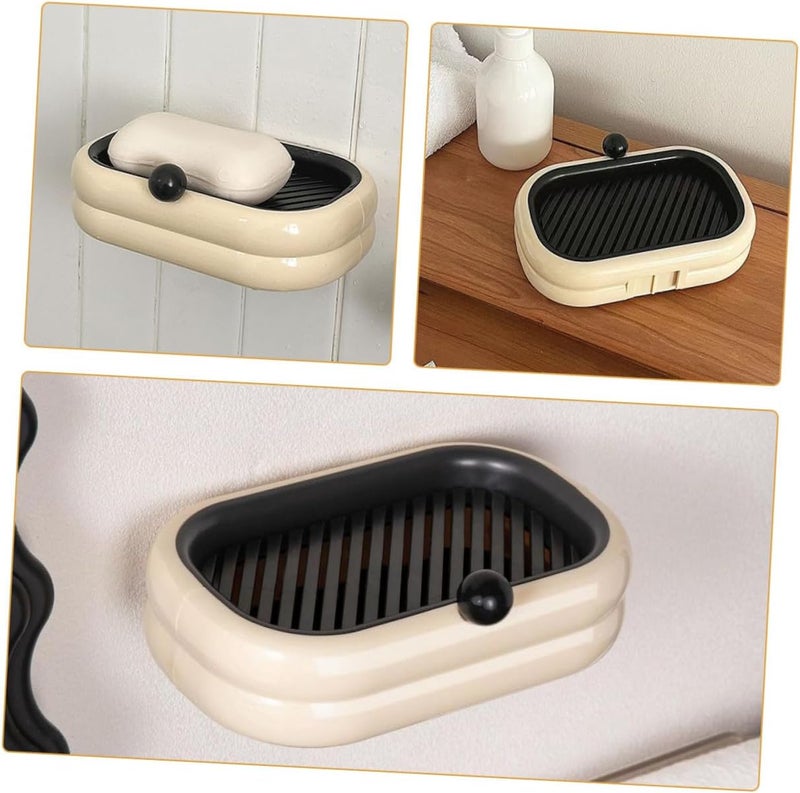 Double-Layer Drain Design Soap Holder Wall Mount Soap Dish Beige Bathroom Countertop for Residential and Laundry Room - Image 5