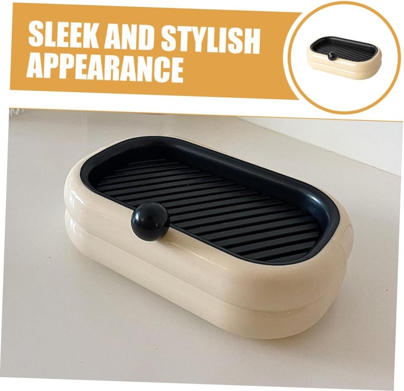 Double-Layer Drain Design Soap Holder Wall Mount Soap Dish Beige Bathroom Countertop for Residential and Laundry Room - Image 3