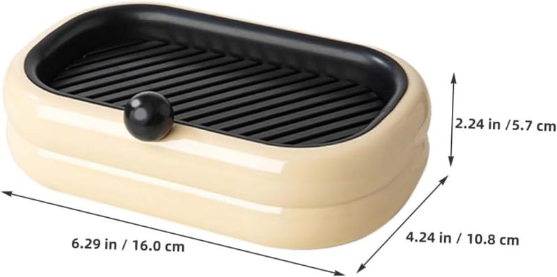 Double-Layer Drain Design Soap Holder Wall Mount Soap Dish Beige Bathroom Countertop for Residential and Laundry Room - Image 2