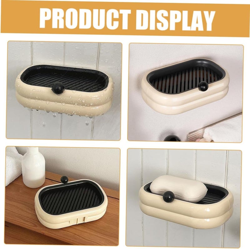 Double-Layer Drain Design Soap Holder Wall Mount Soap Dish Beige Bathroom Countertop for Residential and Laundry Room - Image 4