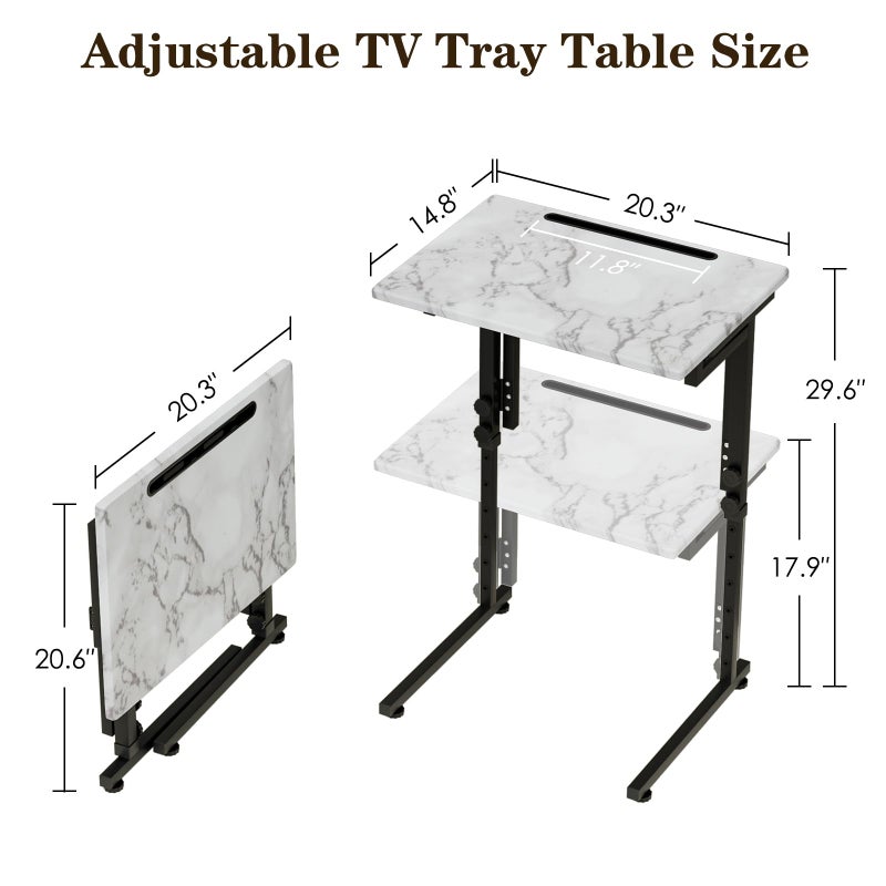 Fleecy day TV Tray, Folding TV Dinner Table, Adjustable Small C-Shaped End Tray for Eating, Foldable Slide Under Couch Side Table for Recliner, Living Room, Bedroom,No Assembly Required(White Marble) - Image 4