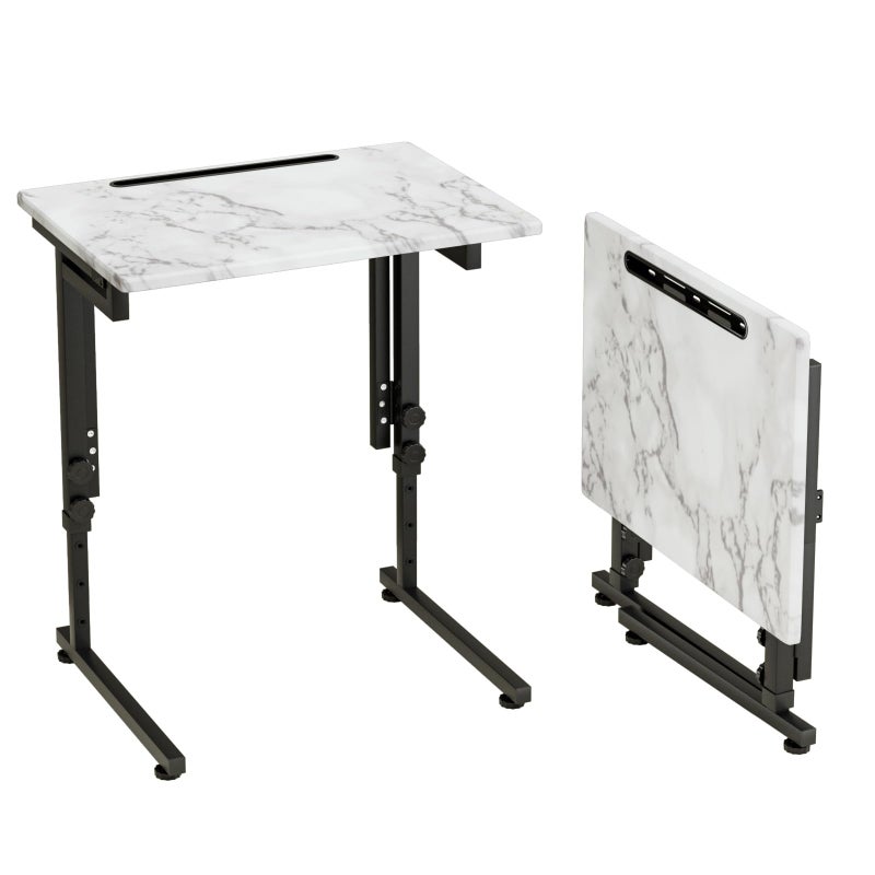 Fleecy day TV Tray, Folding TV Dinner Table, Adjustable Small C-Shaped End Tray for Eating, Foldable Slide Under Couch Side Table for Recliner, Living Room, Bedroom,No Assembly Required(White Marble) - Image 1