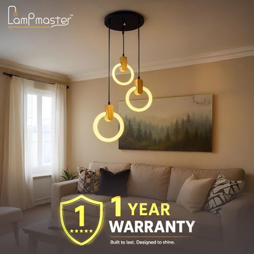 Lamp master Lampmaster 3-Ring LED Pendant Light | Modern Hanging Ceiling Lamp with Wooden Accent & Warm White Glow | Decorative Chandelier for Living Room, Dining Room, Bedroom, Restaurants & Cafe Interior - Image 3