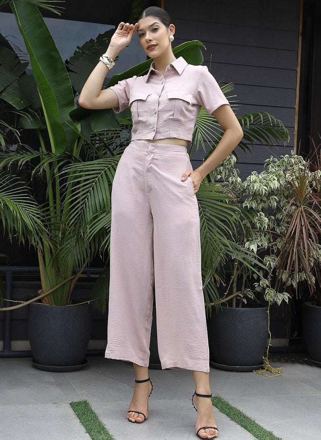 PlusS Peach Co-Ord Set: Shirt and Trousers for Women - Image 1