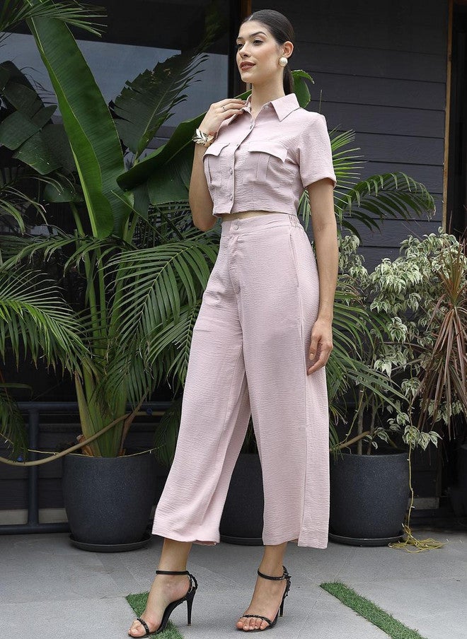PlusS Peach Co-Ord Set: Shirt and Trousers for Women - Image 4