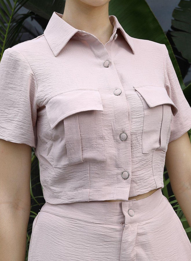 PlusS Peach Co-Ord Set: Shirt and Trousers for Women - Image 2