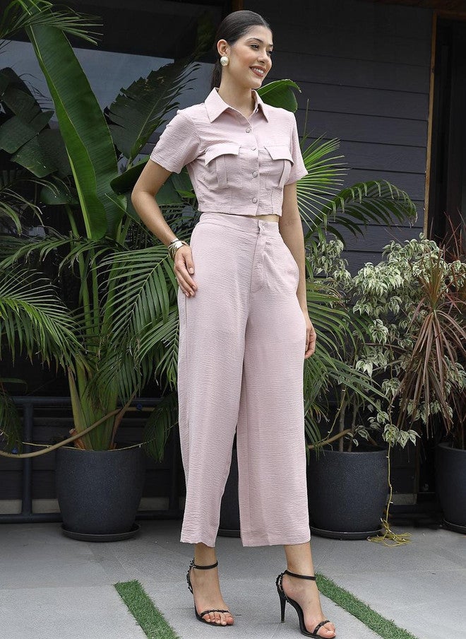 PlusS Peach Co-Ord Set: Shirt and Trousers for Women - Image 3
