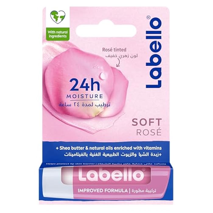 Labello lip balm, moisturising lip care, soft rose, 4.8g - Image 1