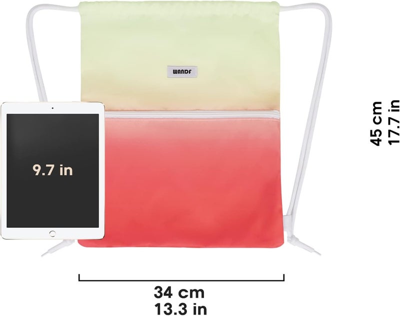 WANDF Drawstring Backpack String Bag Sackpack Cinch Water Resistant Nylon for Sport Yoga Gym Shopping (Red-Green Gradient) - Image 4