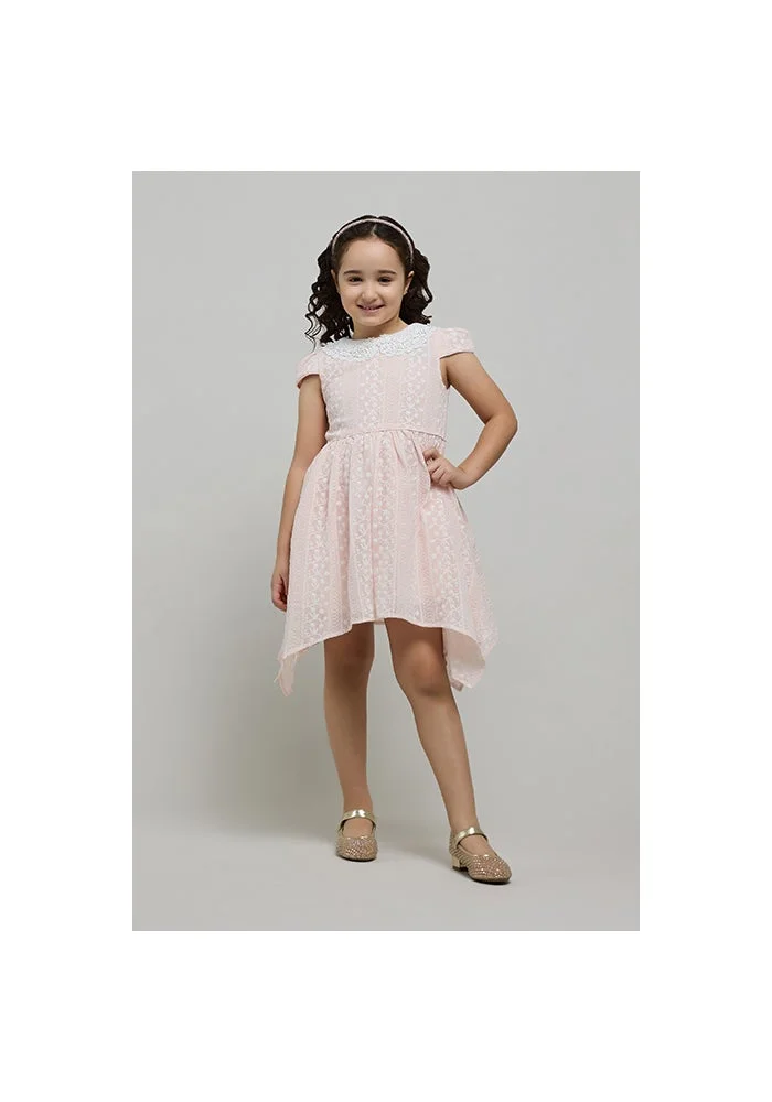 R&b Embroidered Dress with Peter Pan Collar and Cap Sleeves