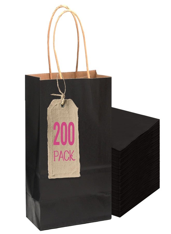 qiqee 200-Packs Black Paper Gift Bags with Handles Bulk 4.5"x2.5"x6" Mini Size Paper Bags Multiple Uses - Image 1