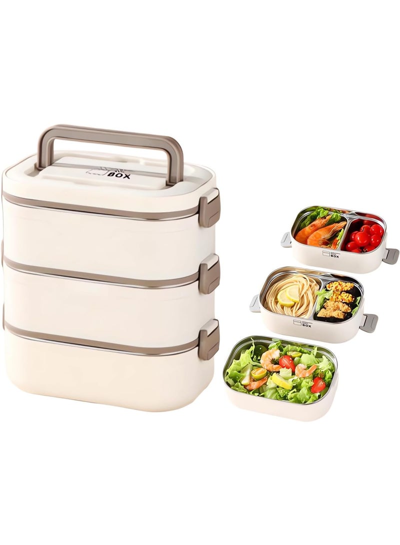 HI-FINE Bento Lunch Box For Kids Adult,Portable Insulated tiffin box Set, 1-3 Tier Stackable Stainless Steel Bento Boxes,Leakproof Food Container (3-Tier)  - Image 1