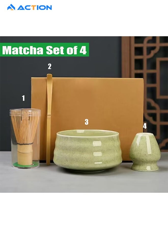 ACTION Matcha Set - Match Bowl And Whisk, Matcha Scoop | Matcha Whisk Stand (Chasen Holder) - 4pc Perfect Matcha Kit For Matcha Tea Ceremony (Green) - Image 1