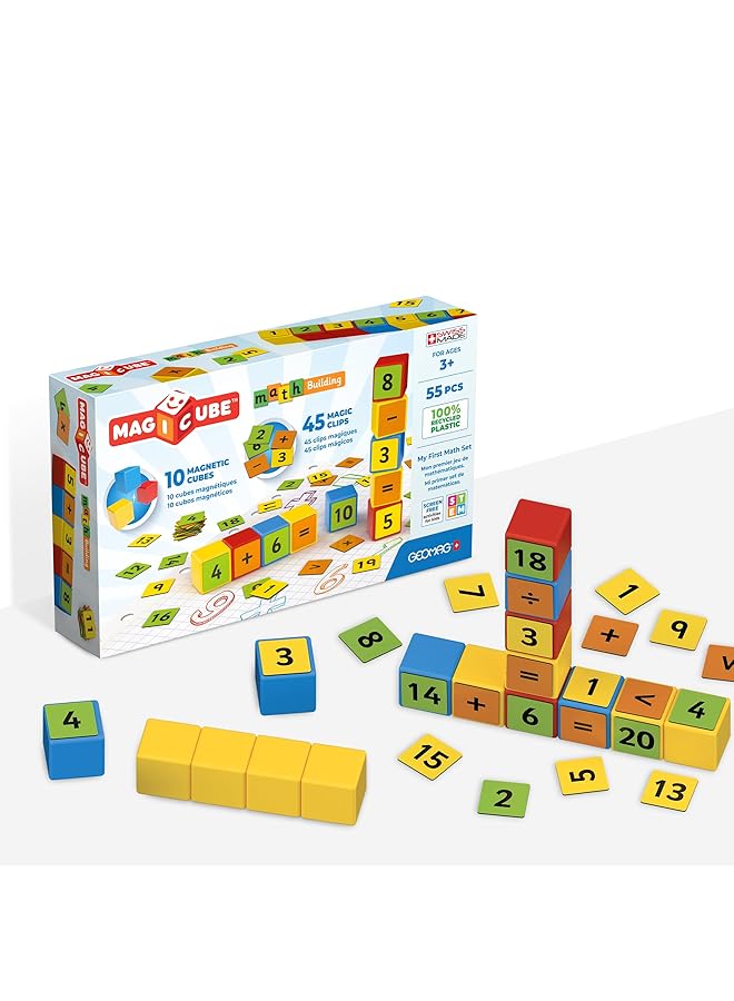 جيوماغ ألعاب بناء مغناطيسية تعليمية من ماجيكوب ماث، مصنوعة من بلاستيك معاد تدويره بنسبة 100%، ألعاب مفتوحة النهاية، مناسبة للأطفال من عمر 3 سنوات فما فوق، 55 قطعة - Image 1