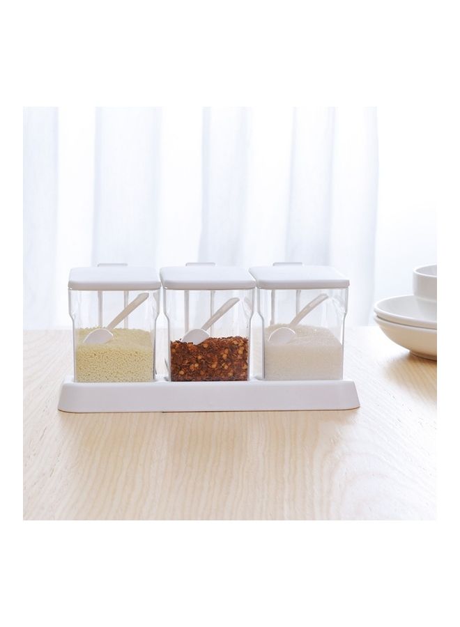 إسكدنيا طقم علب توابل مكون من ثلاث فتحات مع ملعقة أبيض/شفاف 27 x 18 15سم - Image 3