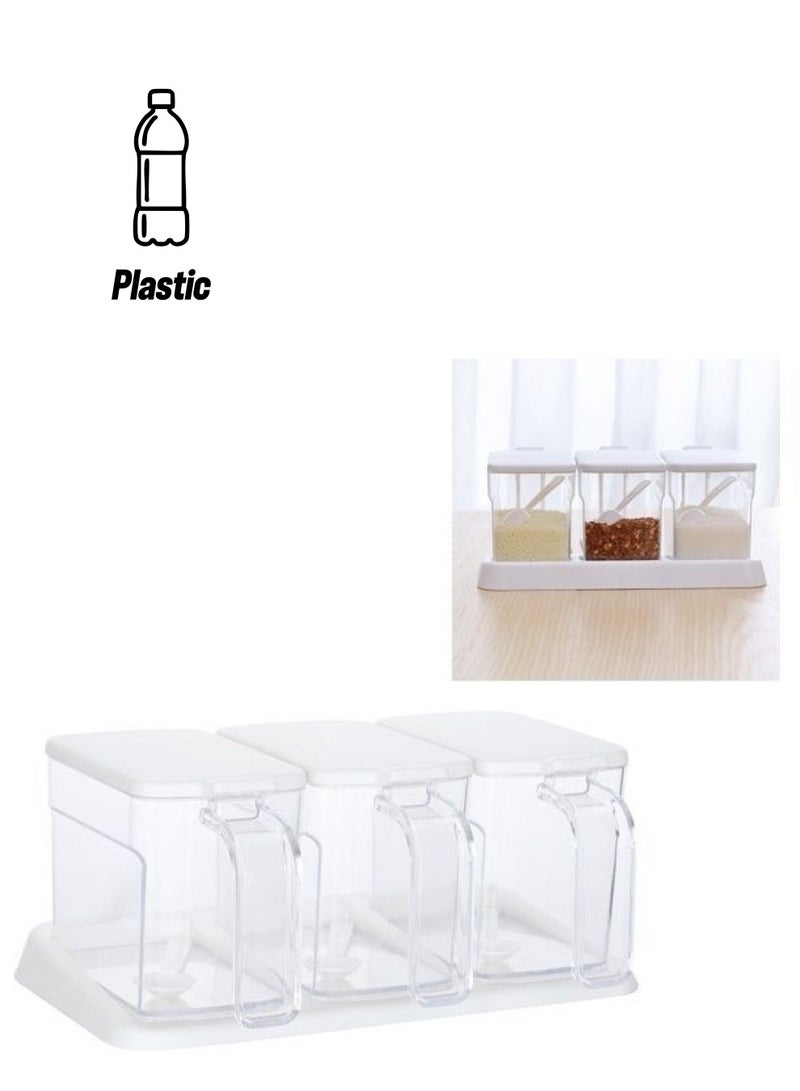 إسكدنيا طقم علب توابل مكون من ثلاث فتحات مع ملعقة أبيض/شفاف 27 x 18 15سم - Image 1