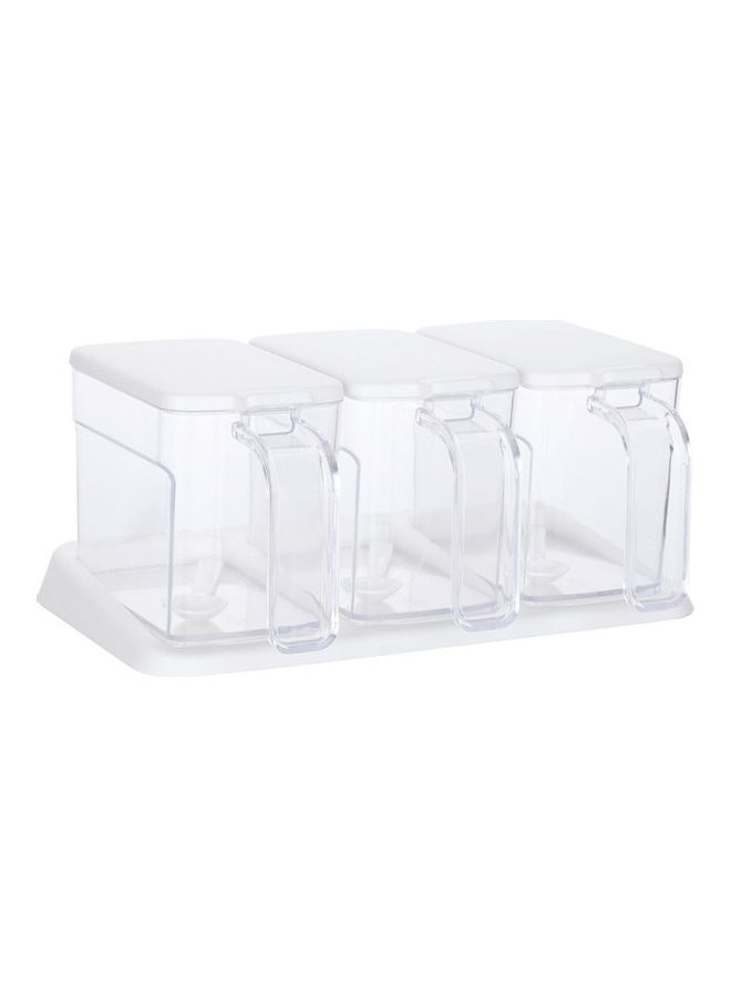 إسكدنيا طقم علب توابل مكون من ثلاث فتحات مع ملعقة أبيض/شفاف 27 x 18 15سم - Image 2