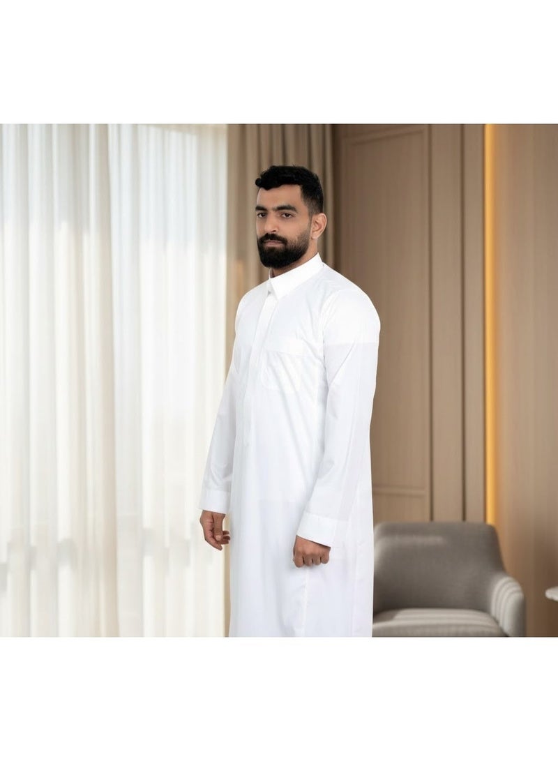 FIDCHY Saudi Men’s Luxury Thobe Qallab Style – Plain Cuffs – Premium Fabric with Elegant Modern Fit - Image 4