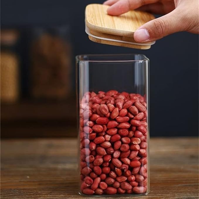 KONSSEE 12 Pcs Square Glass Spice Jars with Natural Bamboo Lids 270 ml Airtight Herb Containers with 148 Waterproof Minimalist Spice Labels Preprinted - Image 5