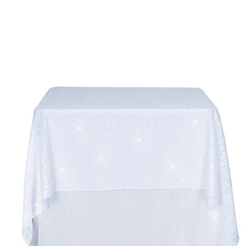 PartyDelight White Sequin Tablecloth Overlay 50 X 50 Inch for Wedding Party Birthday Bridal Baby Shower and Other Events Decorations