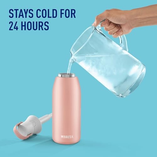 Brita Stainless Steel Premium Filtering Water Bottle, BPA-Free, Reusable, Insulated, Replaces 300 Plastic Water Bottles, Filter Lasts 2 Months or 40 Gallons, Includes 1 Filter, Rose - 32 oz. - Image 4