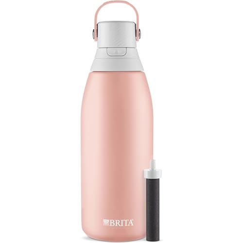 Brita Stainless Steel Premium Filtering Water Bottle, BPA-Free, Reusable, Insulated, Replaces 300 Plastic Water Bottles, Filter Lasts 2 Months or 40 Gallons, Includes 1 Filter, Rose - 32 oz. - Image 1