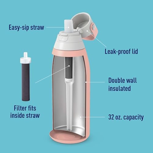 Brita Stainless Steel Premium Filtering Water Bottle, BPA-Free, Reusable, Insulated, Replaces 300 Plastic Water Bottles, Filter Lasts 2 Months or 40 Gallons, Includes 1 Filter, Rose - 32 oz. - Image 3