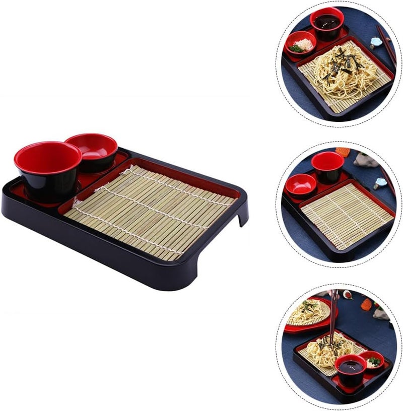 OSALADI Japanese Soba Noodle Plates Sushi Plate Set Cold Noodle Plate With Dipping Cup Sushi Serving Tray For Kitchen Restaurant - Image 3