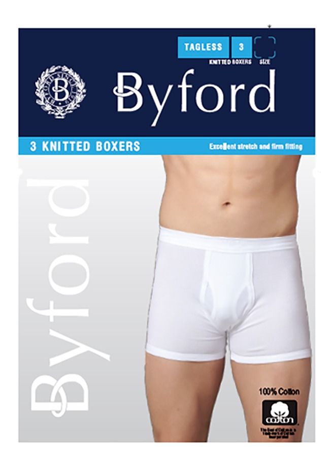 Byford بوكسر رجالي 3 قطع من القطن الأبيض المحبوك  - Image 1