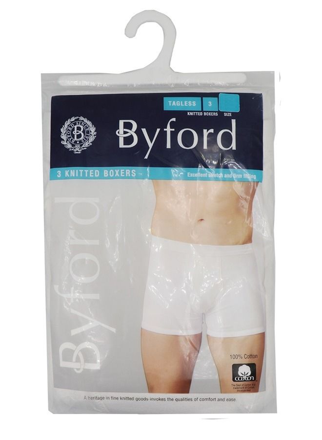 Byford بوكسر رجالي 3 قطع من القطن الأبيض المحبوك  - Image 2