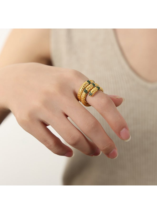 Striped Ring Geometric Inlay Drill Opening Ring Titanium Steel 18k Gold Non-fading Niche Personality Temperament Ring Women