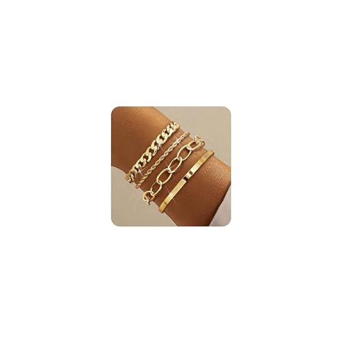 TEN MIRO 16k Chunky Gold Plated Bracelets for Women Non Tarnish, Womens Gold Plated Bracelets Stack Layered Chunky Chain Bracelets Waterproof Bangle Cuff Bracelet Mothers' Day Jewelry Gifts - Image 1