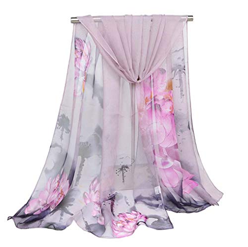 Acotavie Scarfs for Women Lightweight Print Floral Pattern Scarf Fashion Scarves Sunscreen Wraps Shawls (Lotus&Purple) - Image 3