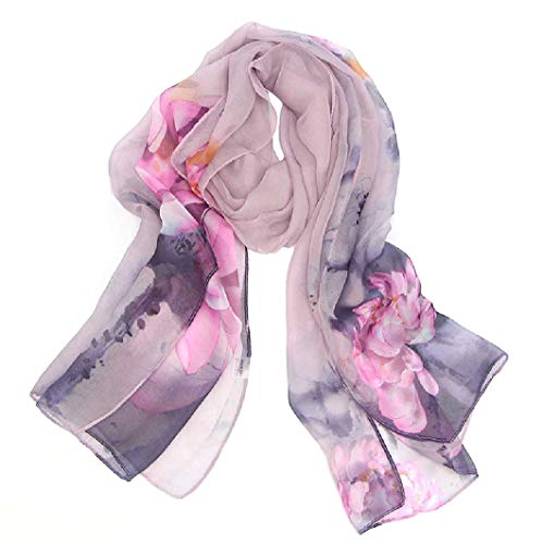 Acotavie Scarfs for Women Lightweight Print Floral Pattern Scarf Fashion Scarves Sunscreen Wraps Shawls (Lotus&Purple) - Image 1