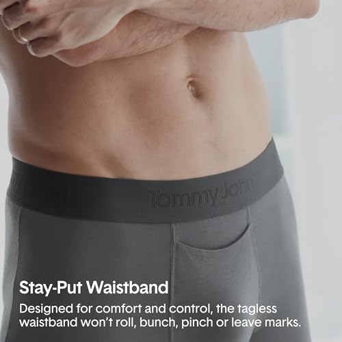 Tommy John Men's Trunk 4” Underwear, Second Skin Boxers with Supportive Contour Pouch, Soft Naturally Breathable Stretch Fabric Boxers for Men, Black/Turbulence/Dress Blues - 3 Pack, Medium - Image 5
