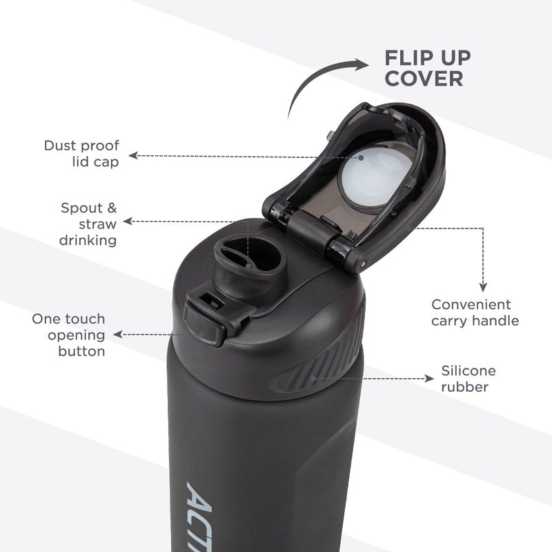HYDROBREW Sip Switch Tritan Water Bottle 1000ml Leakproof, BPA Free, Straw & Spout Lid- Carbon - Image 3