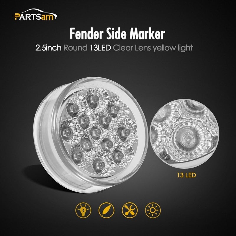 Partsam 2 Pcs 2.5" Round LED Side Marker Lights - Image 4
