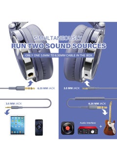 OneOdio Pro 10 Wired Over-Ear Bass Headset with 50Mm Shareport and Mic for Recording Monitoring Podcast Guitar PC TV Light Blue  - Image 2
