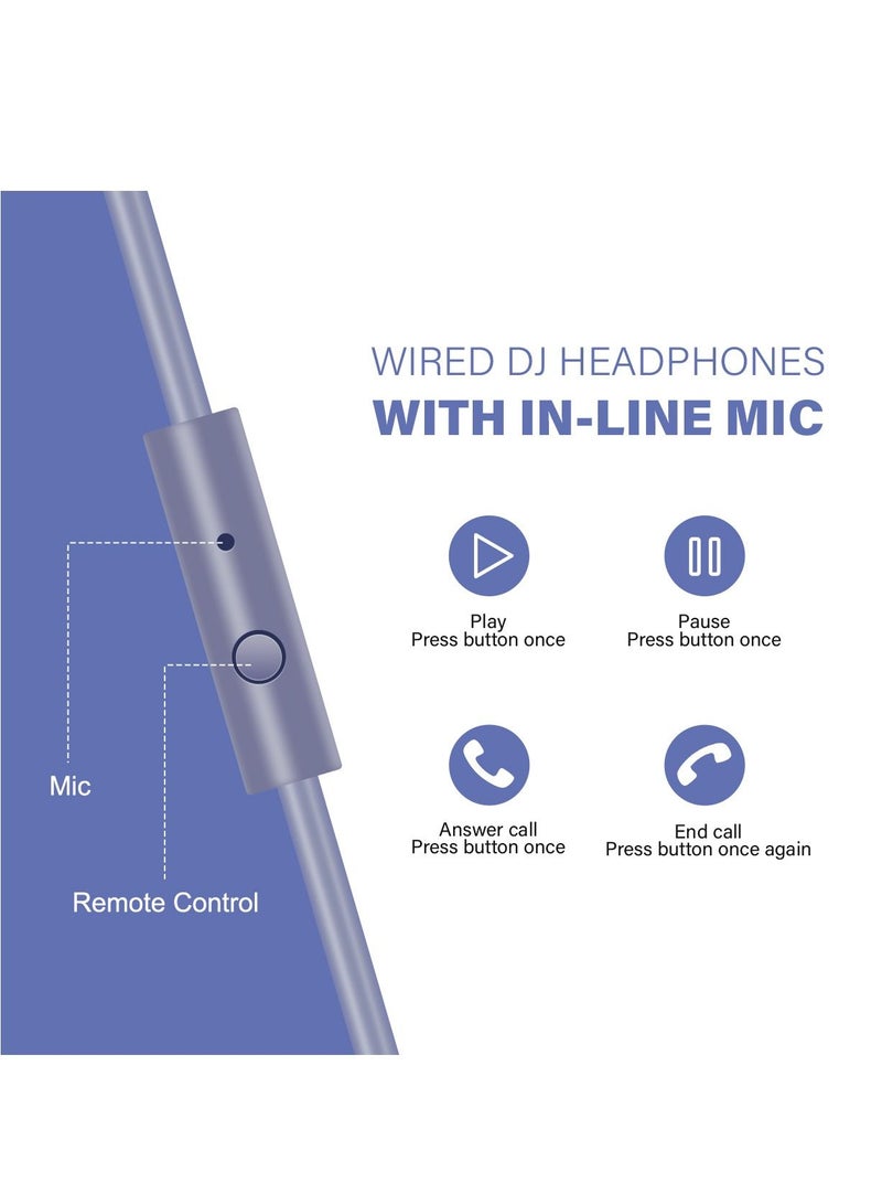 OneOdio Pro 10 Wired Over-Ear Bass Headset with 50Mm Shareport and Mic for Recording Monitoring Podcast Guitar PC TV Light Blue - Image 4